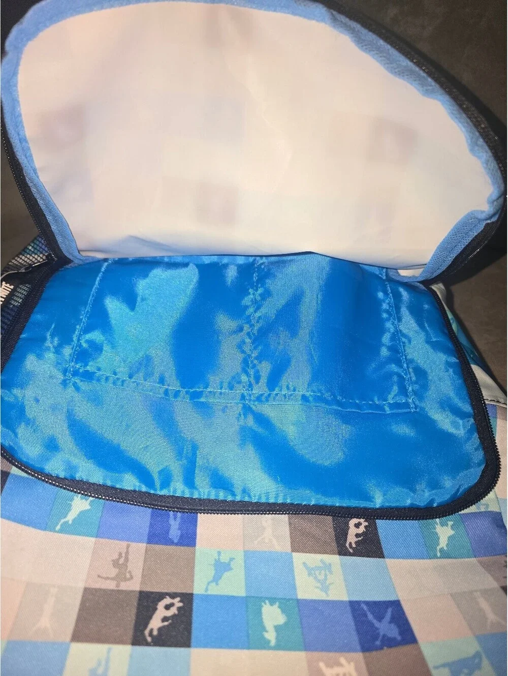 Fortnite Blue and Gray Checkered Backpack with Llama Logo